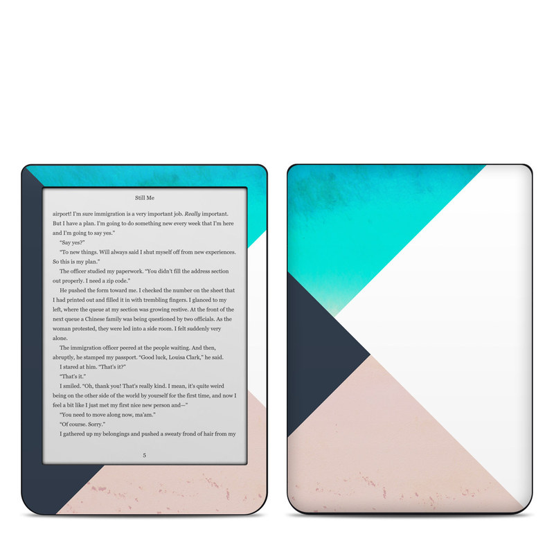 Kobo Clara HD Skin design of Blue, Turquoise, Aqua, Line, Triangle, Design, Material property, Graphic design, Pattern, Architecture, with black, white, brown, blue colors