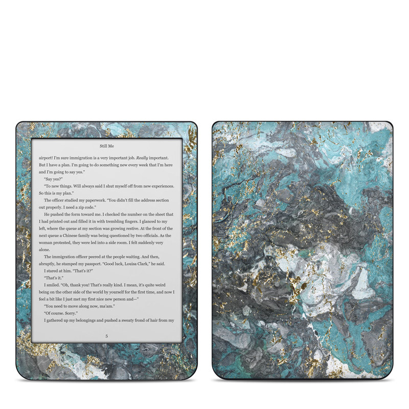 Kobo Clara HD Skin design of Blue, Turquoise, Green, Aqua, Teal, Geology, Rock, Painting, Pattern, with black, white, gray, green, blue colors