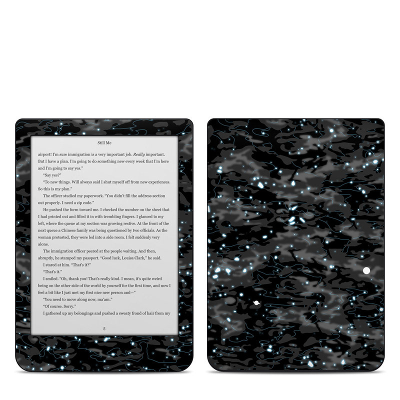 Kobo Clara HD Skin design of Black, Water, Space, Black-and-white, Granite, with blue, white, gray, blue colors