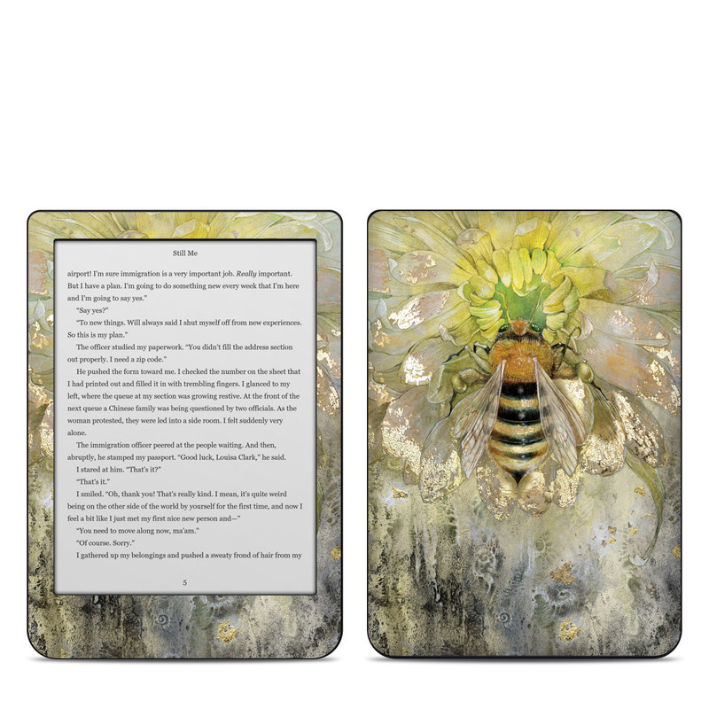 Kobo Clara HD Skin design of Honeybee, Insect, Bee, Membrane-winged insect, Invertebrate, Pest, Watercolor paint, Pollinator, Illustration, Organism, with yellow, orange, black, green, gray, pink colors