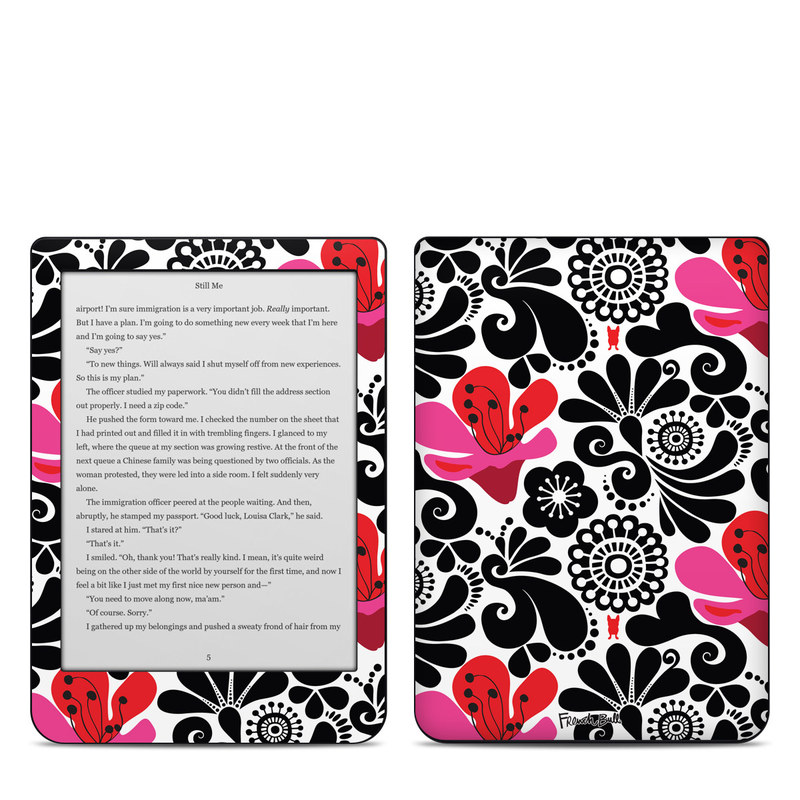 Kobo Clara HD Skin design of White, Product, Green, Botany, Petal, Textile, Pink, Creative arts, Line, Magenta, with black, white, pink, red colors