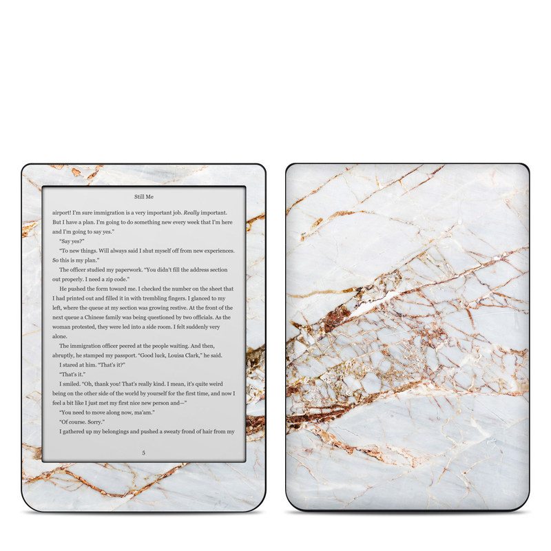 Kobo Clara HD Skin design of White, Branch, Twig, Beige, Marble, Plant, Tile, with white, gray, yellow colors