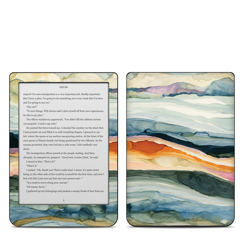 Kobo Clara HD Skin design of Watercolor paint, Painting, Sky, Wave, Geology, Landscape, Pattern, Acrylic paint, Cloud, Paint, with blue, purple, orange, yellow, red, green, brown colors