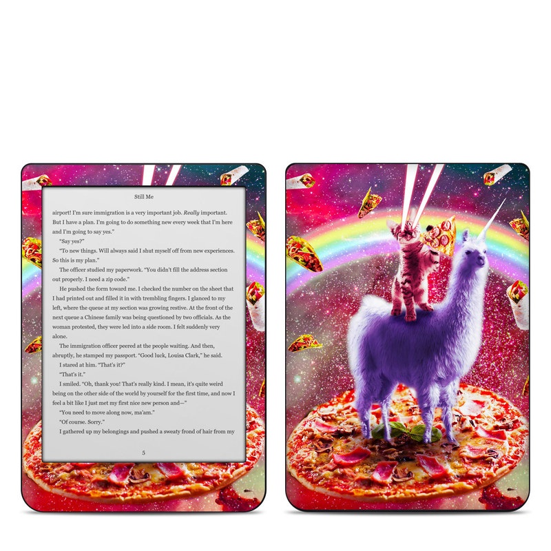 Kobo Clara HD Skin design of Llama, Unicorn, Fictional character, Illustration, Graphic design, Livestock, Camelid, Mythical creature, Graphics, Art, with red, white, yellow, gray, purple, blue, green colors
