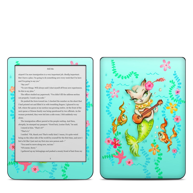 Kobo Clara HD Skin design of Fictional character, Illustration, Mermaid, Mythical creature, Clip art, Art, with blue, green, pink, yellow, orange, white, gray, brown colors