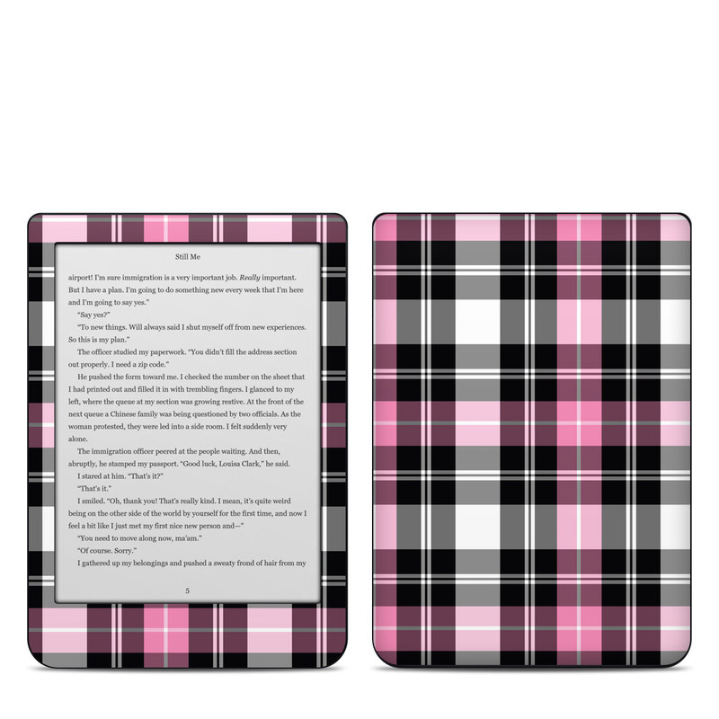 Kobo Clara HD Skin design of Plaid, Tartan, Pattern, Pink, Purple, Violet, Line, Textile, Magenta, Design, with black, gray, pink, red, white, purple colors