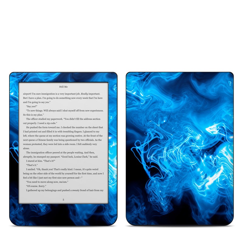 Kobo Clara HD Skin design of Blue, Water, Electric blue, Organism, Pattern, Smoke, Liquid, Art, with blue, black, purple colors