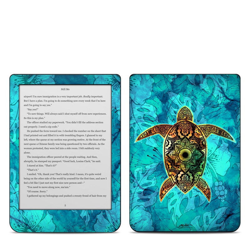 Kobo Clara HD Skin design of Sea turtle, Green sea turtle, Turtle, Hawksbill sea turtle, Tortoise, Reptile, Loggerhead sea turtle, Illustration, Art, Pattern, with blue, black, green, gray, red colors