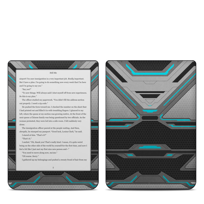 Kobo Clara HD Skin design of Blue, Turquoise, Pattern, Teal, Symmetry, Design, Line, Automotive design, Font, with black, gray, blue colors