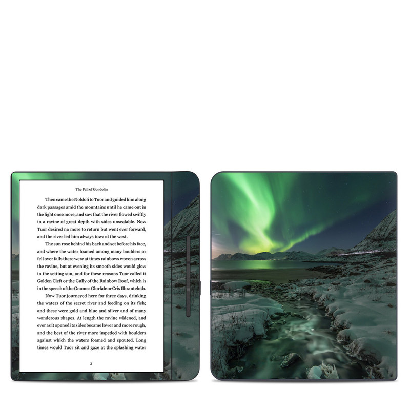 Kobo Forma Skin design of Nature, Aurora, Sky, Geological phenomenon, Water, Atmosphere, Space, Landscape, World, Glacier, with white, green, blue, black, gray colors