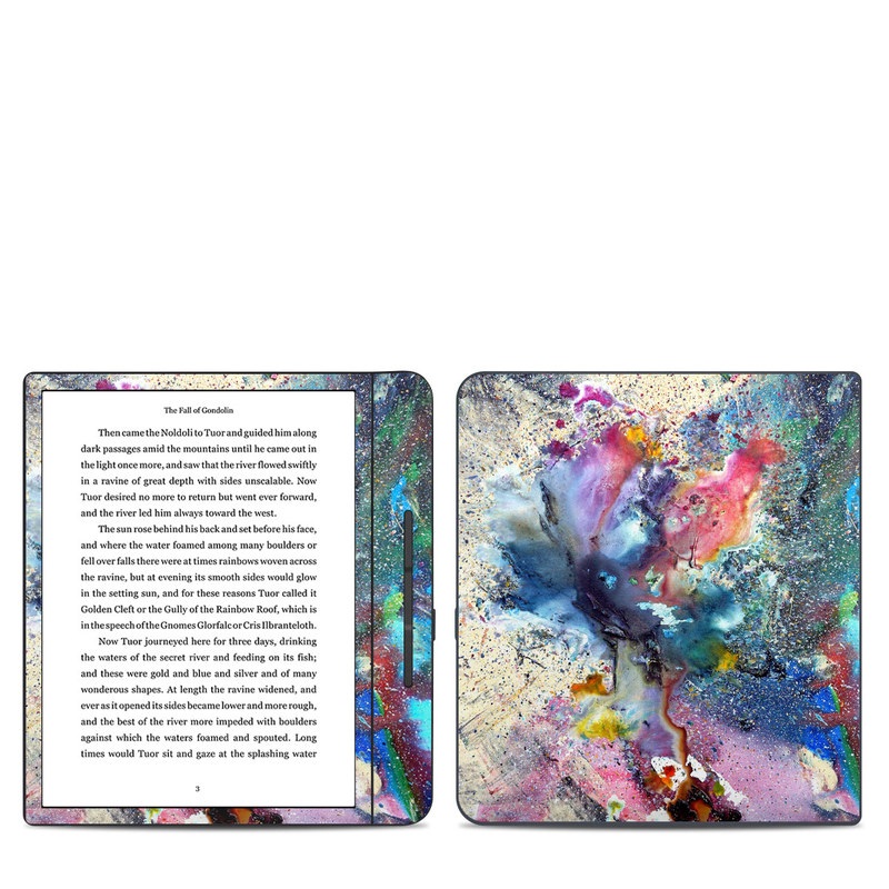 Kobo Forma Skin design of Watercolor paint, Painting, Acrylic paint, Art, Modern art, Paint, Visual arts, Space, Colorfulness, Illustration, with gray, black, blue, red, pink colors