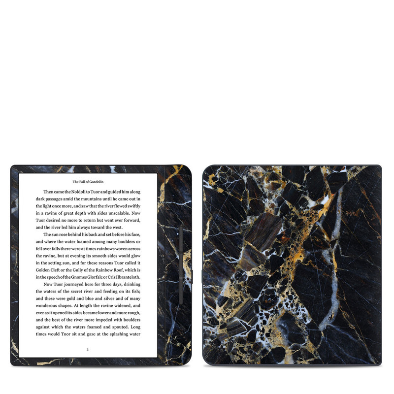 Kobo Forma Skin design of Black, Yellow, Rock, Brown, Marble, Water, Close-up, Granite, Pattern, Geology, with black, white, orange, gray, yellow colors