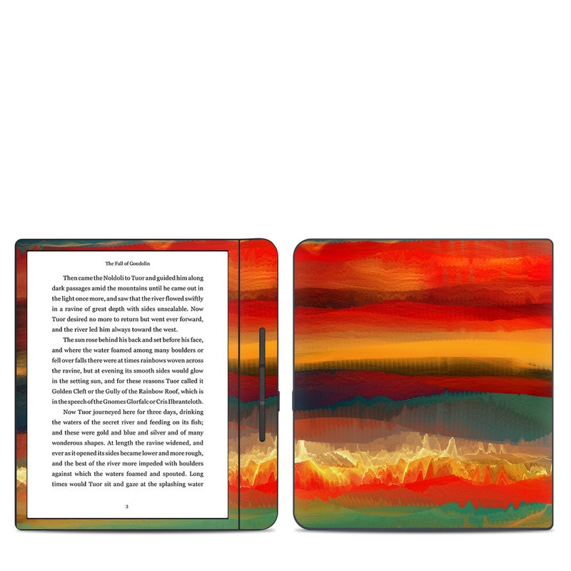 Kobo Forma Skin design of Sky, Red, Horizon, Afterglow, Orange, Painting, Acrylic paint, Watercolor paint, Sunset, Geological phenomenon, with red, blue, green, yellow, orange, white colors