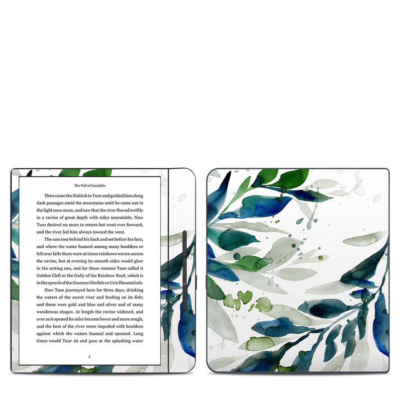 Kobo Forma Skin design of Leaf, Branch, Plant, Tree, Botany, Flower, Design, Eucalyptus, Pattern, Watercolor paint, with white, blue, green, gray colors