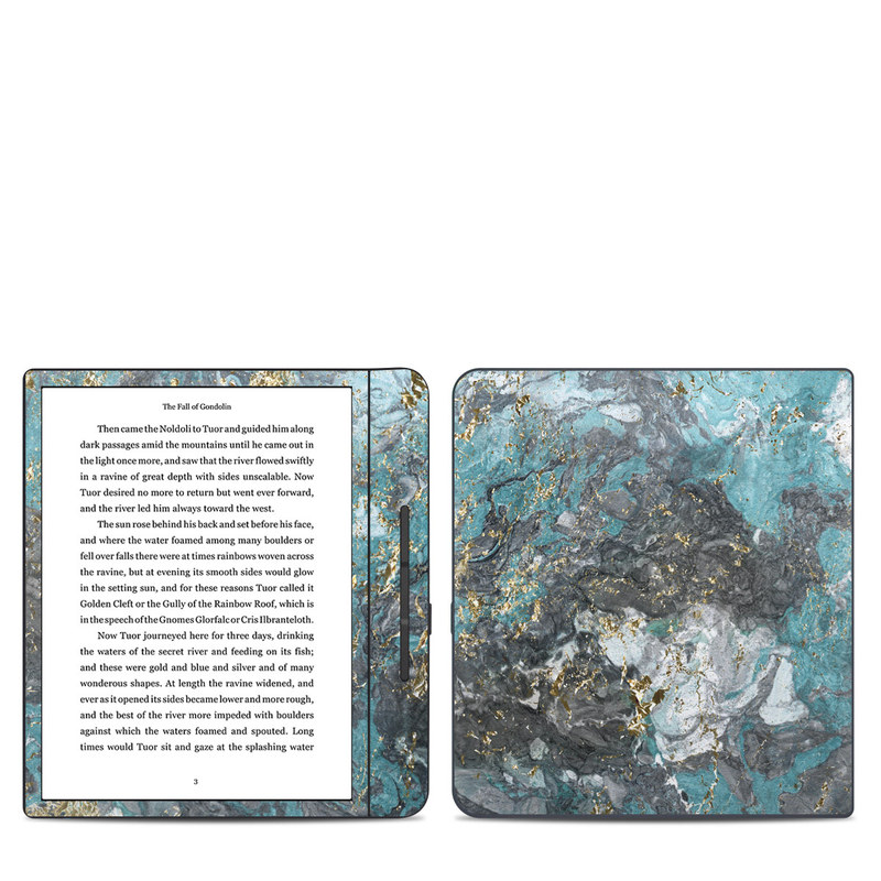 Kobo Forma Skin design of Blue, Turquoise, Green, Aqua, Teal, Geology, Rock, Painting, Pattern, with black, white, gray, green, blue colors