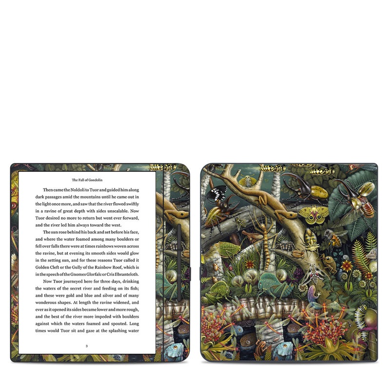 Kobo Forma Skin design of Strategy video game, Mythology, Art, Games, Plant, Painting, Adventure game, Jungle, Fictional character, Nepenthes, with green, brown, red, yellow, gray, blue, white colors