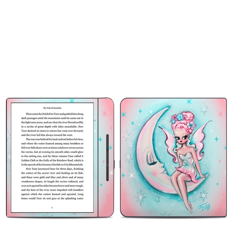 Kobo Forma Skin design of Fictional character, Angel, Cartoon, Pink, Illustration, Mythical creature, Art, with blue, pink, white colors