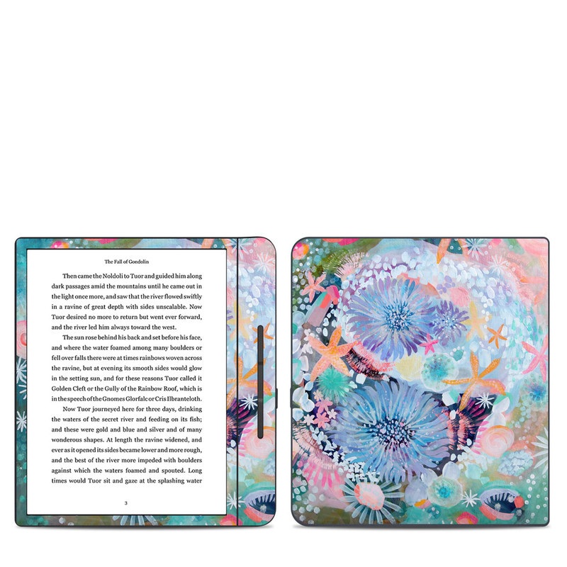 Kobo Forma Skin design of Pattern, Aqua, Textile, Design, Watercolor paint, Visual arts, Flower, Art, Plant, Illustration, with blue, orange, pink, purple, green, white colors