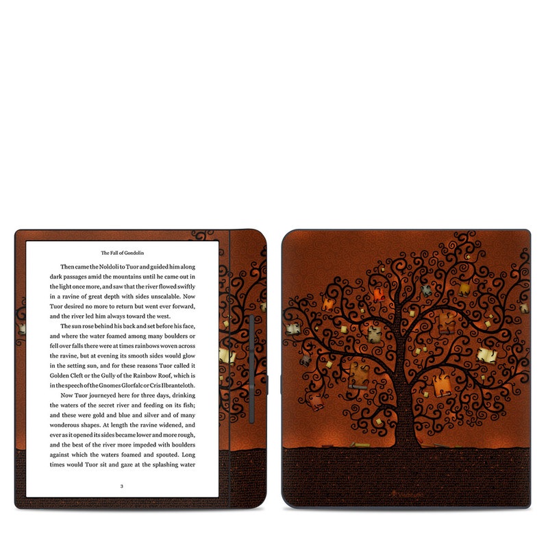 Kobo Forma Skin design of Tree, Brown, Leaf, Plant, Woody plant, Branch, Visual arts, Font, Pattern, Art, with black colors