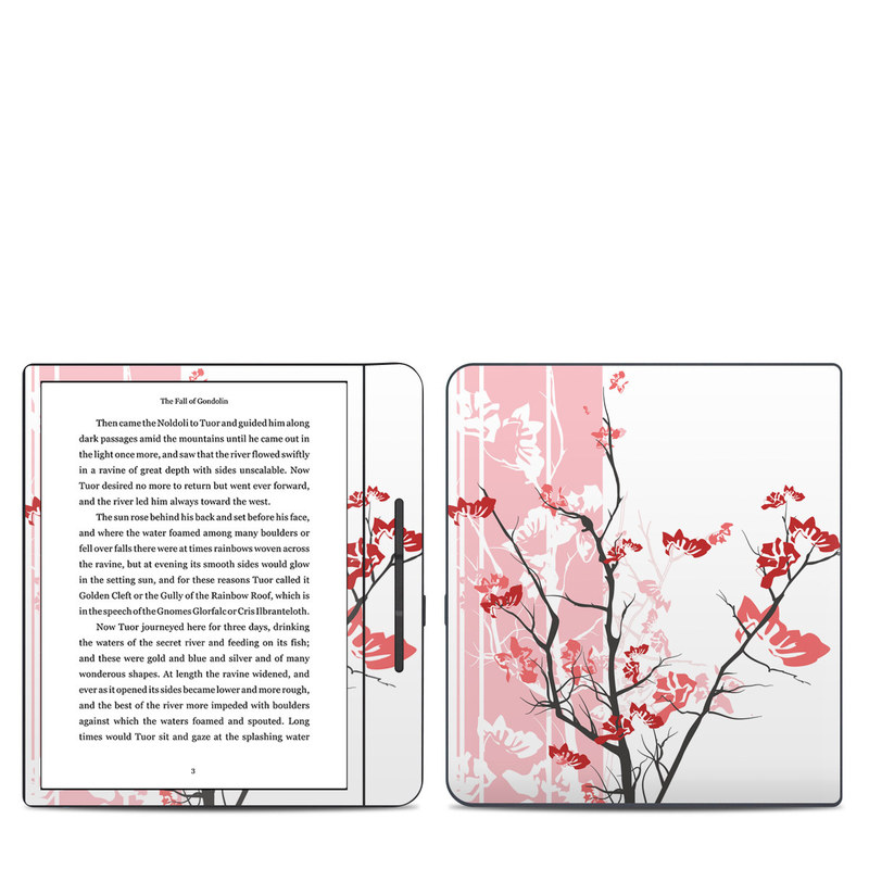 Kobo Forma Skin design of Branch, Red, Flower, Plant, Tree, Twig, Blossom, Botany, Pink, Spring, with white, pink, gray, red, black colors