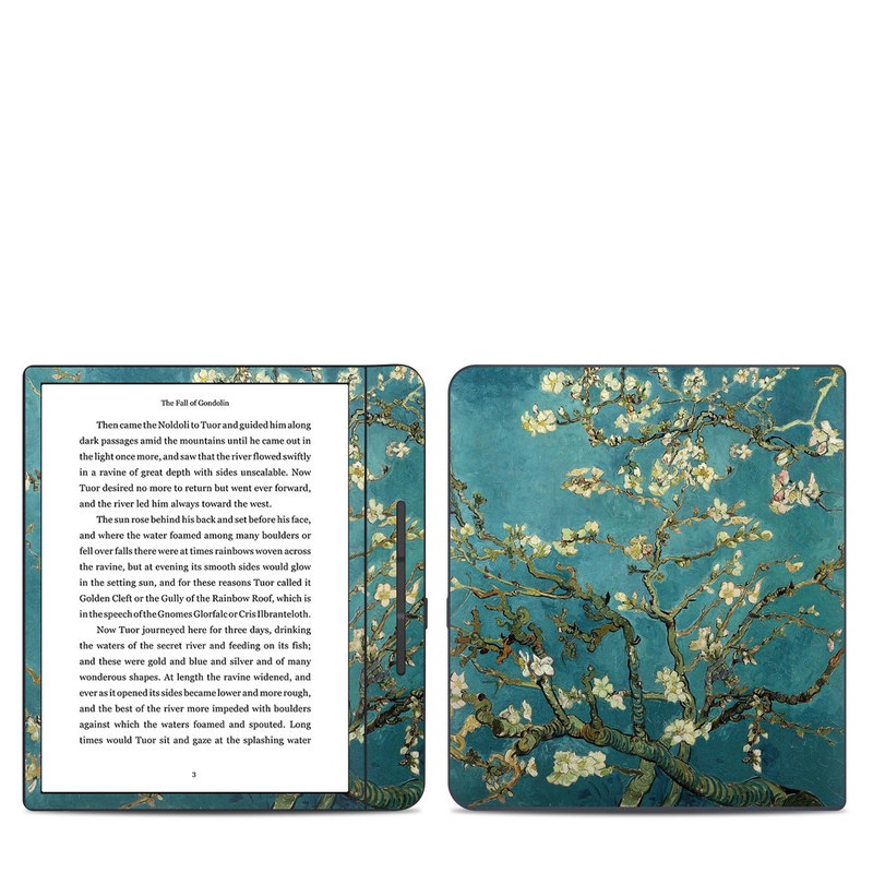 Kobo Forma Skin design of Tree, Branch, Plant, Flower, Blossom, Spring, Woody plant, Perennial plant, with blue, black, gray, green colors