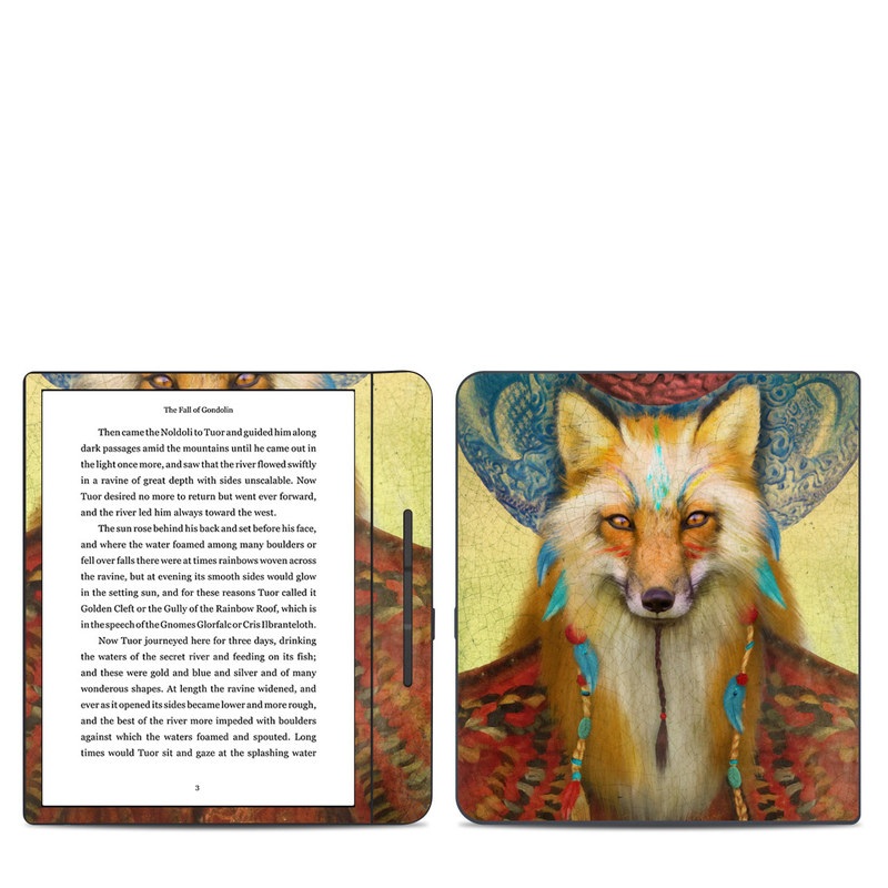 Kobo Forma Skin design of Red fox, Canidae, Fox, Wildlife, Swift fox, Carnivore, Jackal, Fur, Snout, Art, with red, black, gray, green, blue colors
