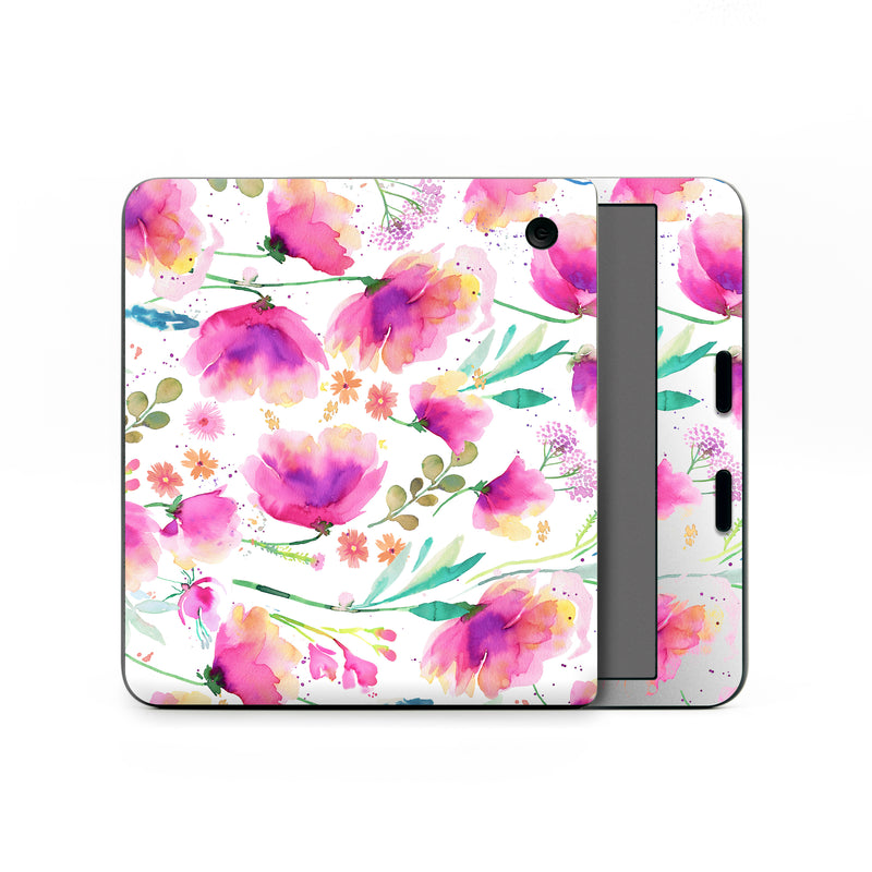 Kobo Libra Colour Skin design of Pink, Watercolor painting, Art Paint, Creative arts, Paint, Floral design, Geraniums, with white, pink, purple, green, yellow, orange colors