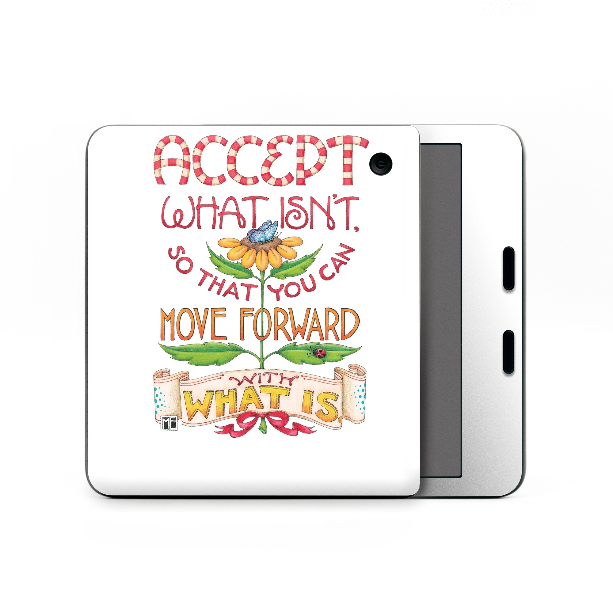 Kobo Libra Colour Skin design of Butterfly, Sun-Flower, Leaves, with white, red, green, brown, yellow, blue, orange, black colors