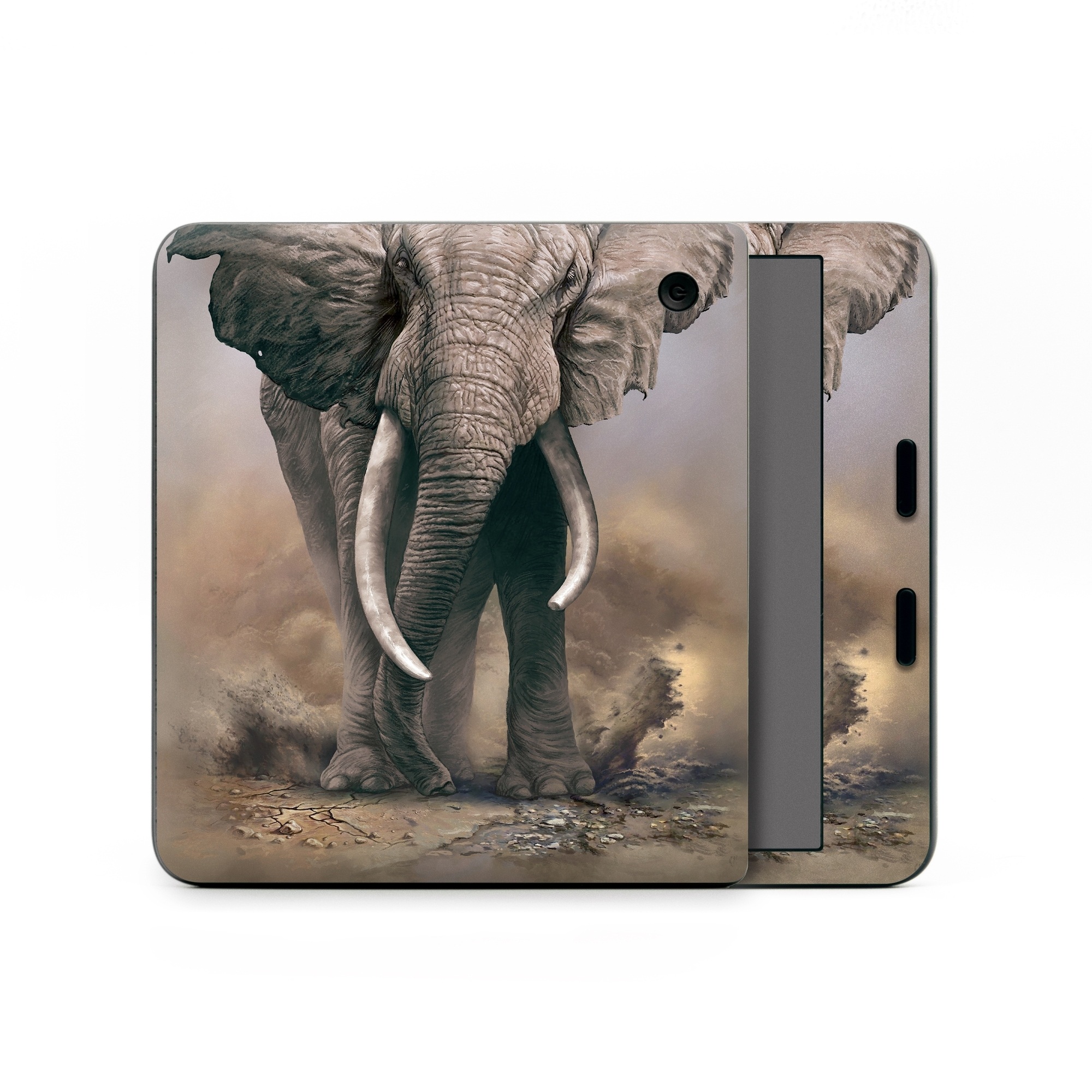 Kobo Libra Colour Skin design of Elephants and Mammoths, Terrestrial animal, Indian elephant, African elephant, Wildlife, Tusk, Snout, Organism, Working animal, Illustration, with brown, gray, white colors