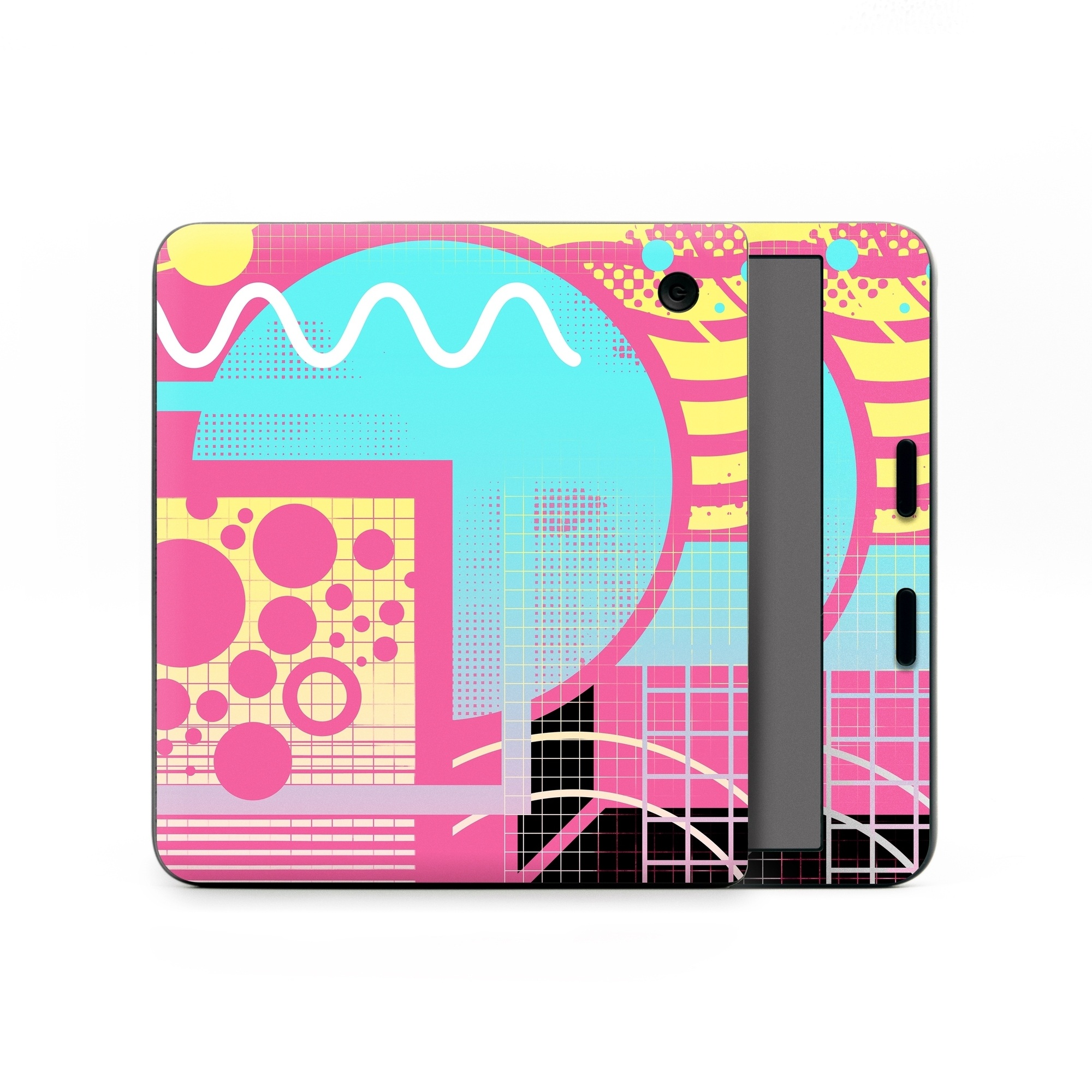 Kobo Libra Colour Skin design of Textile, Organism, Font, Art, Pink, Rectangle, Line, Aqua, Magenta, Circle, with pink, yellow, blue, black, white colors