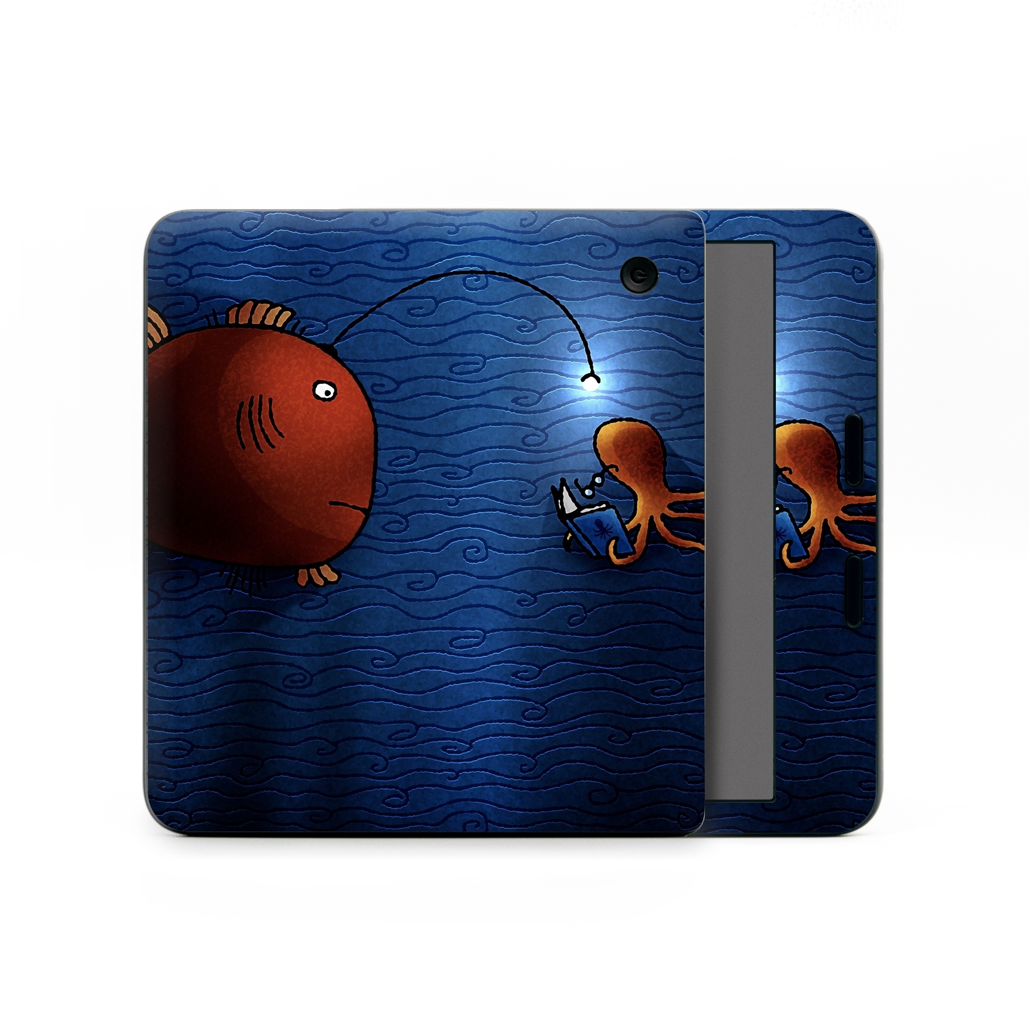 Kobo Libra Colour Skin design of Deep sea fish, Anglerfish, Illustration, Fish, Animation, Art, with blue, red colors