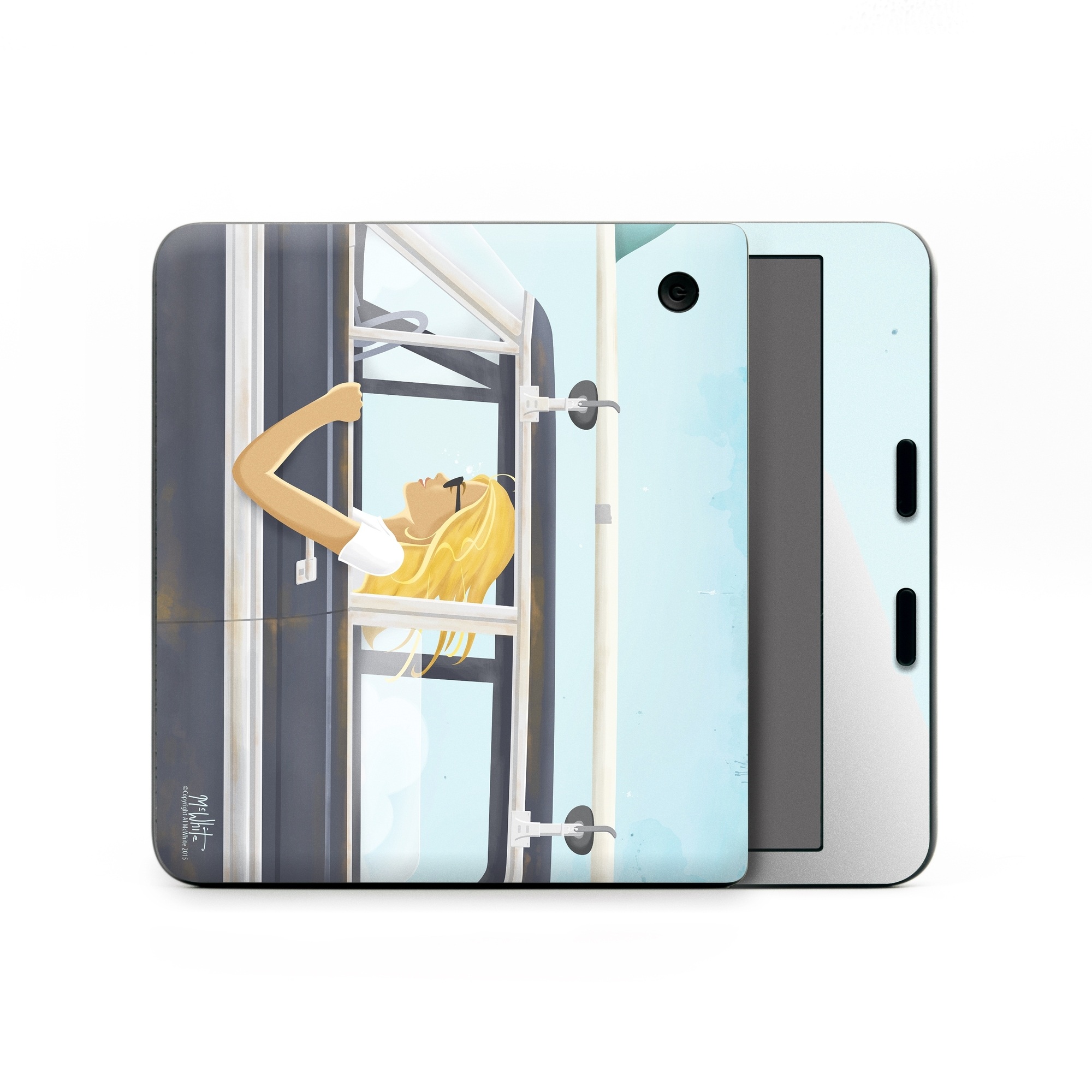 Kobo Libra Colour Skin design of Vehicle door, Vehicle, Automotive exterior, Automotive design, Car, Headgear, Windshield, Dress, Automotive window part, Family car, with blue, white, gray, yellow colors