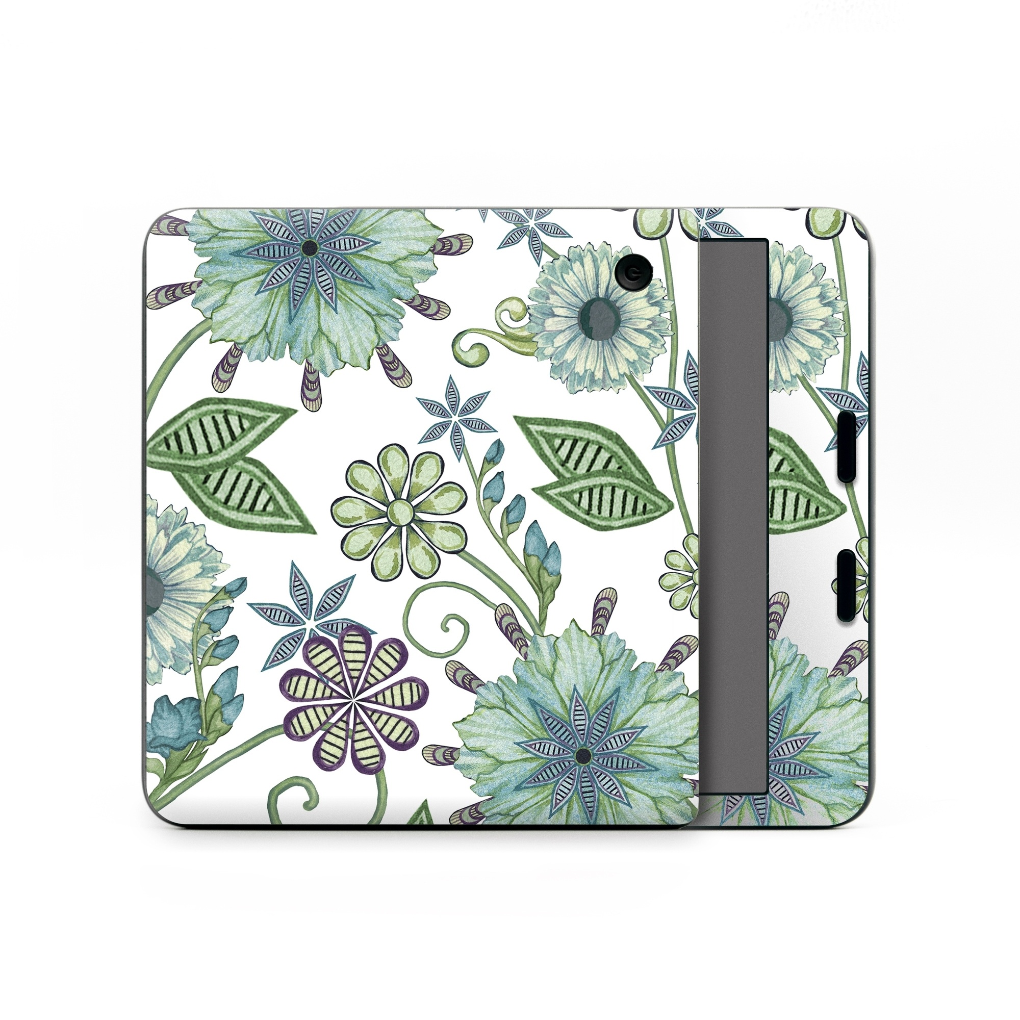 Kobo Libra Colour Skin design of Green, Pattern, Flower, Botany, Plant, Leaf, Design, Wildflower, with white, green, blue colors