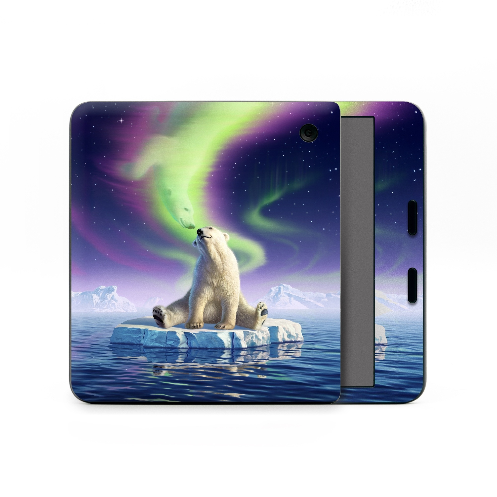 Kobo Libra Colour Skin design of Aurora, Sky, Wildlife, Polar bear, Fictional character, with white, blue, green, purple colors