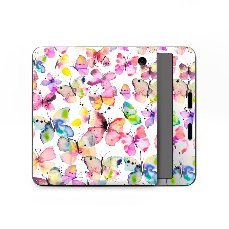 Kobo Libra Colour Skin design of Pollinator, Butterfly, Pink, Insect, Lepidoptera, Arthropod, Paint, Watercolor painting, with white, pink, red, blue, green, purple, yellow, orange colors