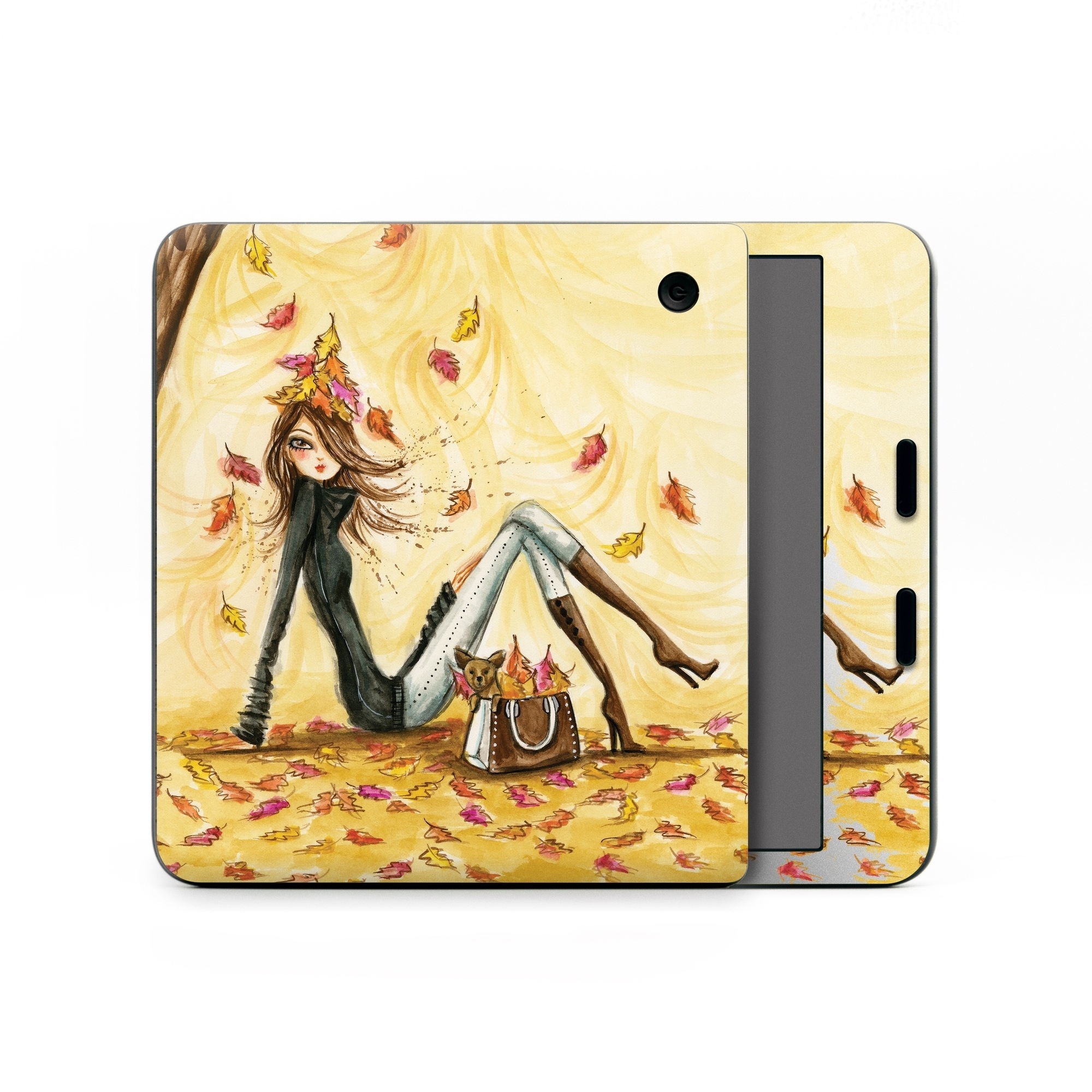 Kobo Libra Colour Skin design of Painting, Watercolor paint, Tree, Art, Illustration, Plant, Modern art, Visual arts, Still life, Fictional character, with yellow, red, brown, orange, black, white colors