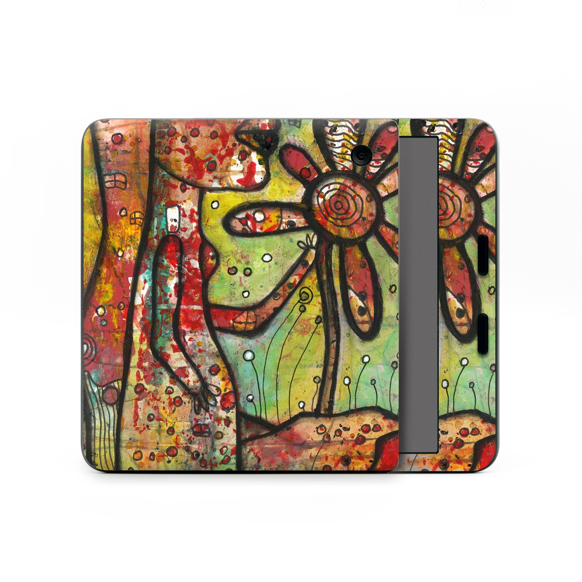 Kobo Libra Colour Skin design of Modern art, Art, Painting, Acrylic paint, Psychedelic art, Visual arts, Watercolor paint, Illustration, Paint, Style, with green, black, red, white, orange, yellow colors
