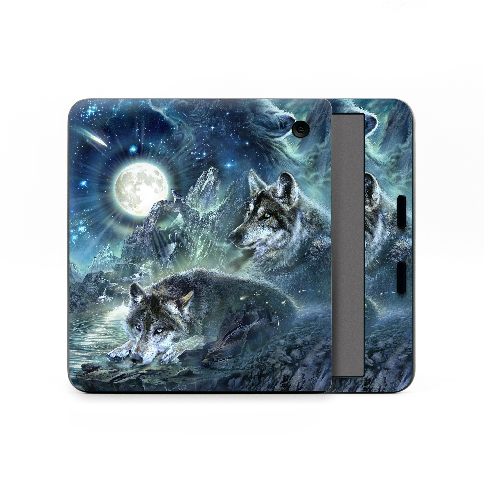 Kobo Libra Colour Skin design of Cg artwork, Fictional character, Darkness, Werewolf, Illustration, Wolf, Mythical creature, Graphic design, Dragon, Mythology, with black, blue, gray, white colors
