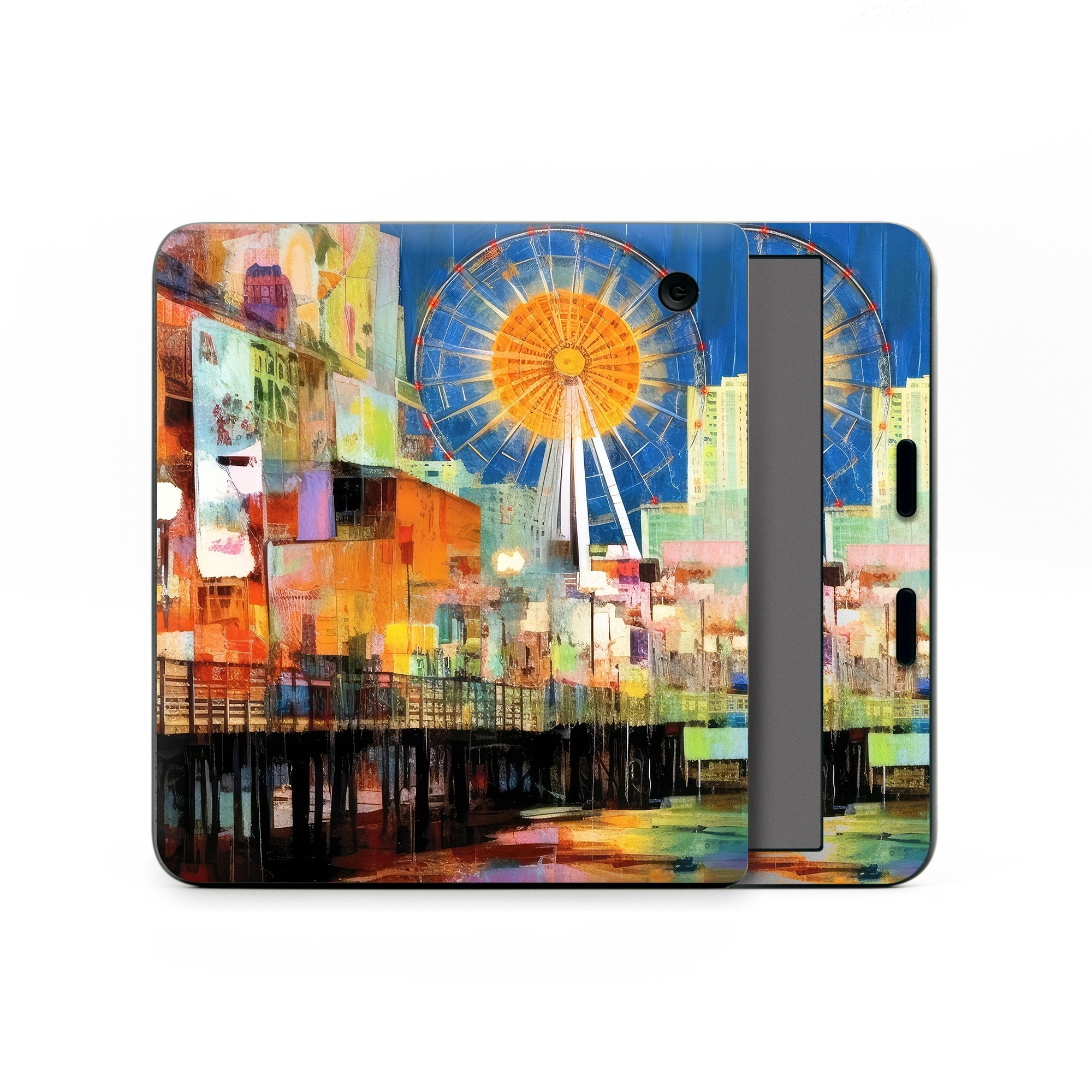 Kobo Libra Colour Skin design of Light, World, Window, Tints and shades, City, Art, Leisure, Event, Building, Ferris wheel, with black, white, blue, pink, red, orange, yellow, green colors