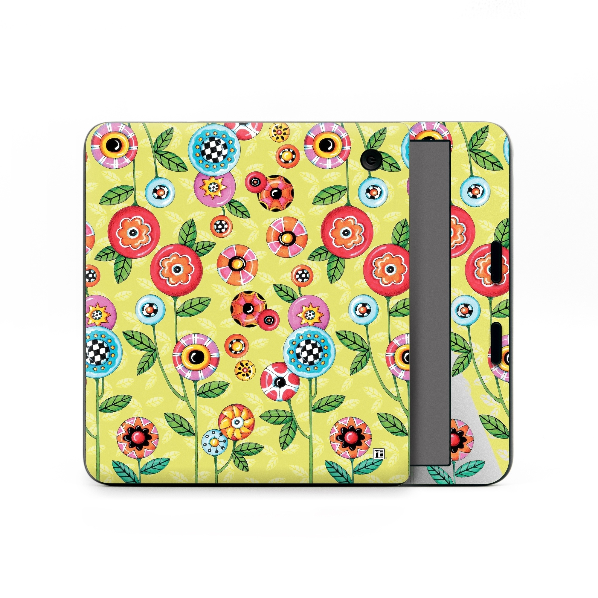 Kobo Libra Colour Skin design of Wrapping paper, Pattern, Textile, Design, Visual arts, Wildflower, Art, Plant, Child art, Flower, with green, blue, red, yellow, orange, pink colors