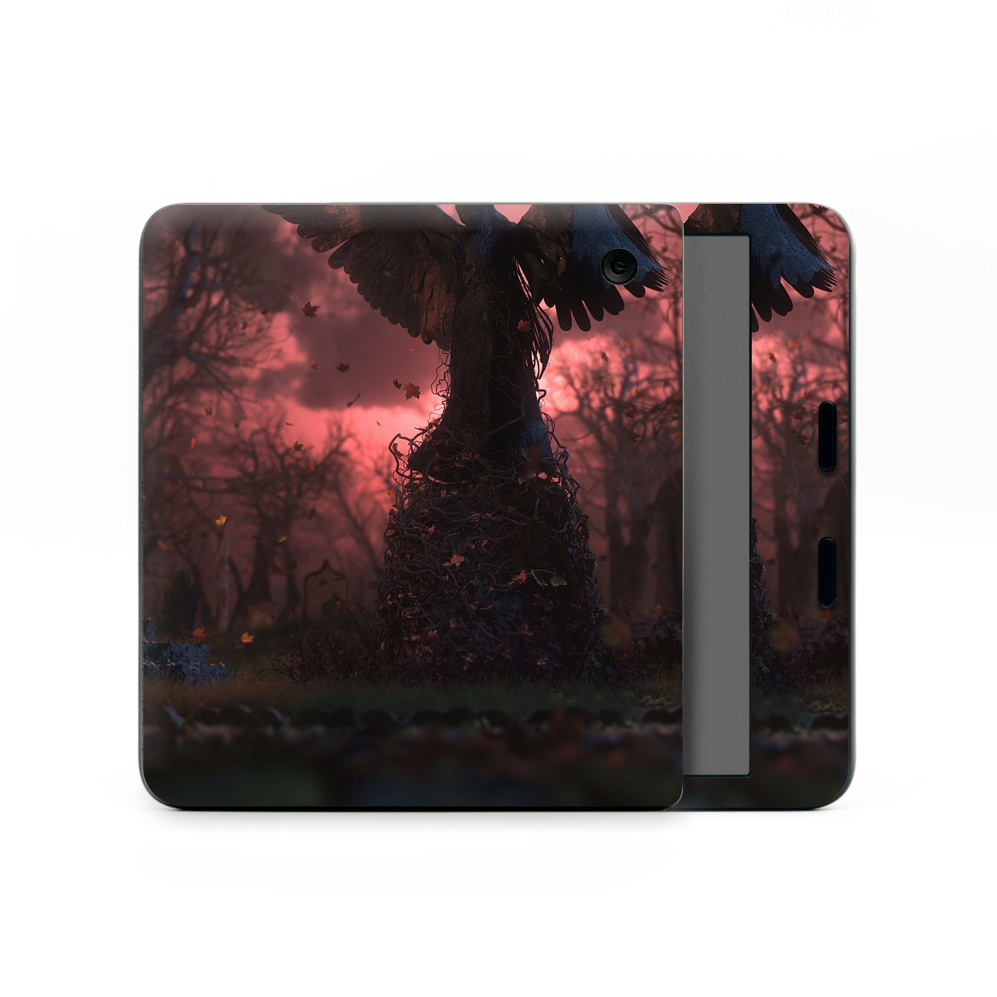 Kobo Libra Colour Skin design of Nature, Sky, Atmospheric phenomenon, Tree, Atmosphere, Darkness, Night, Screenshot, Cg artwork, Fictional character, with black, red colors