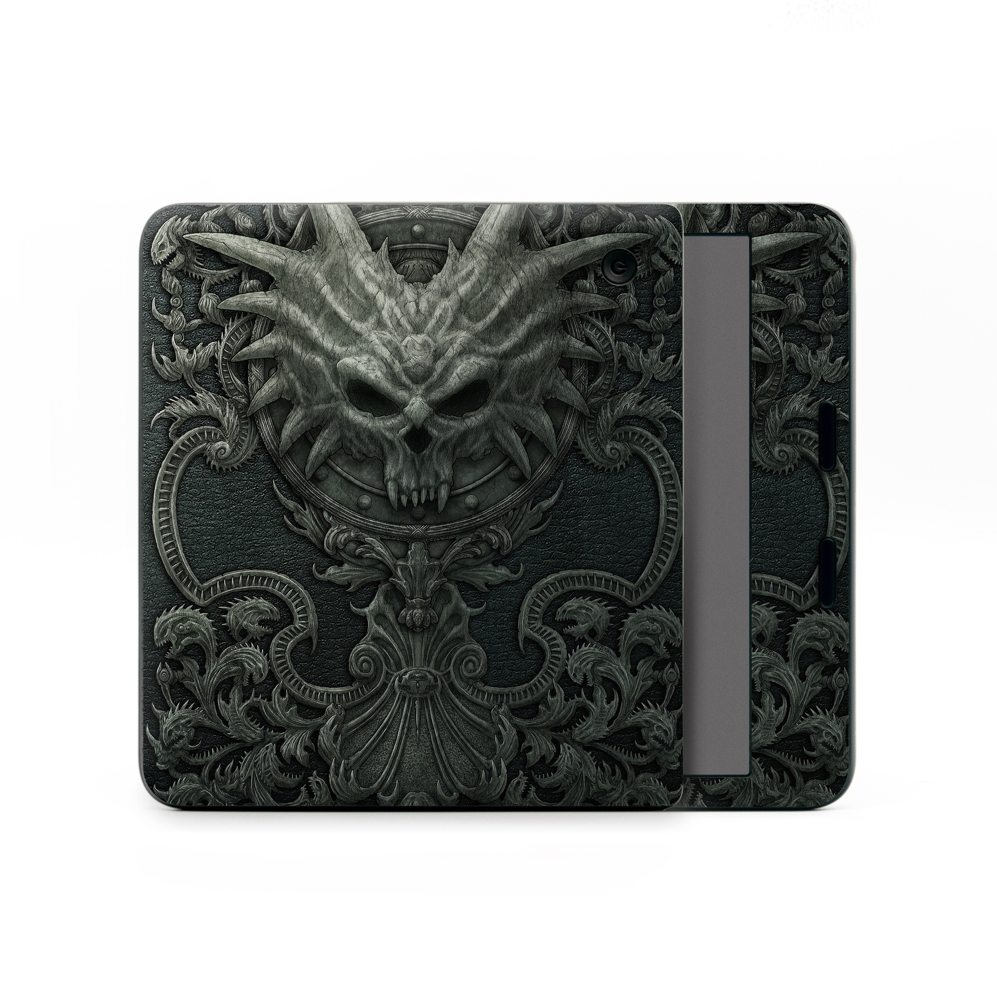 Kobo Libra Colour Skin design of Demon, Dragon, Fictional character, Illustration, Supernatural creature, Drawing, Symmetry, Art, Mythology, Mythical creature, with black, gray colors