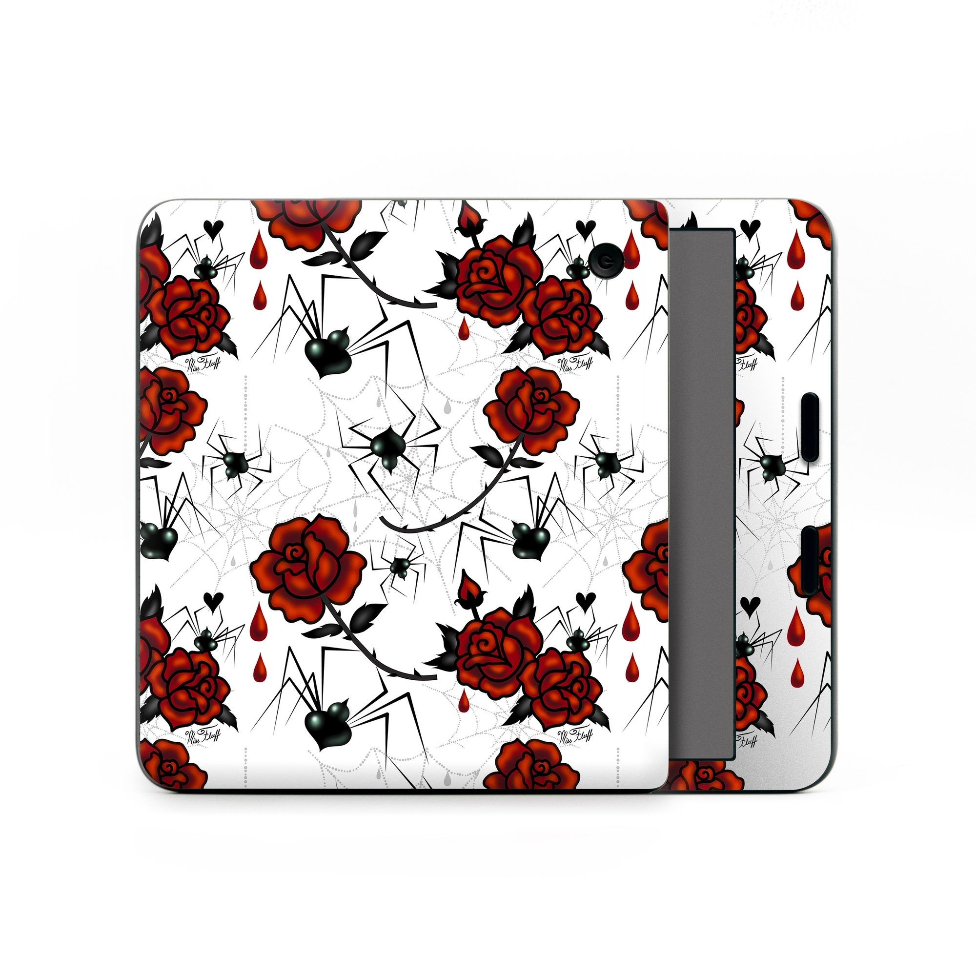 Kobo Libra Colour Skin design of Red, Pattern, Flower, Plant, Design, Floral design, Petal, Coquelicot, Wildflower, Rose, with black, white, red colors