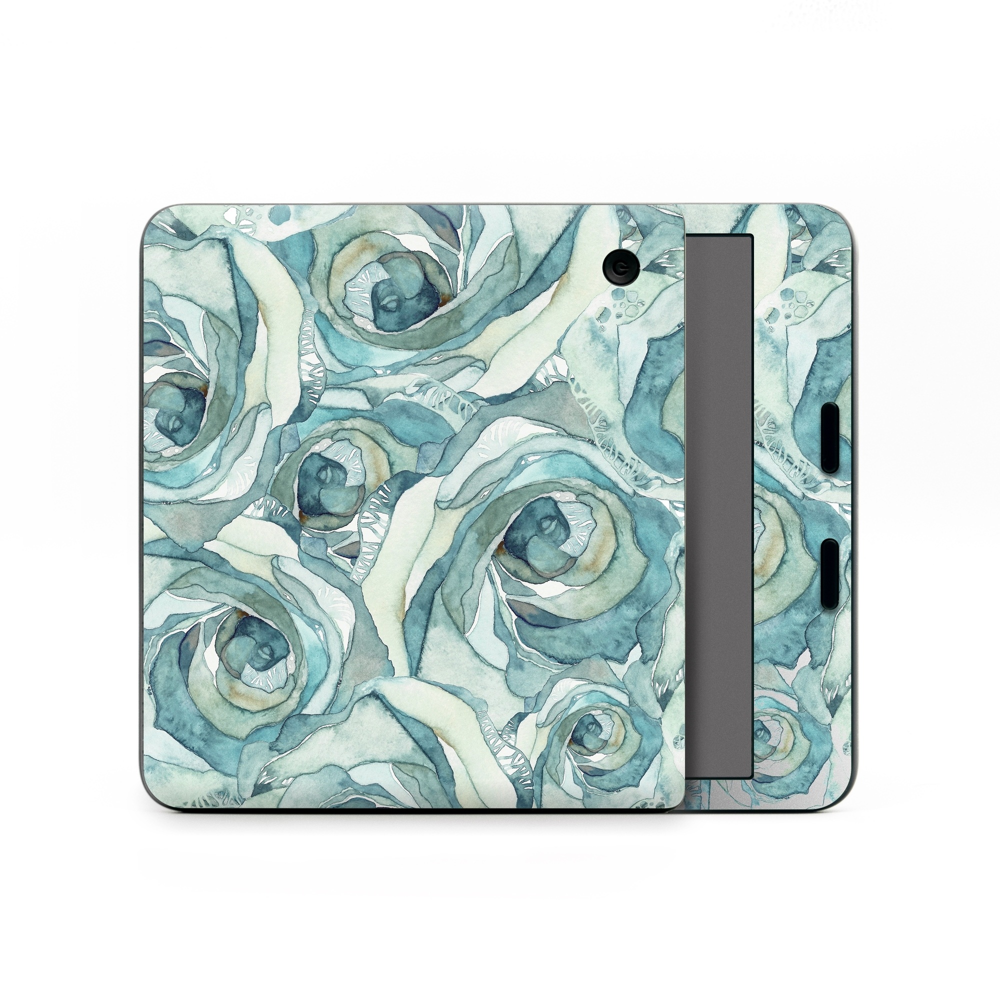 Kobo Libra Colour Skin design of Rose, Garden roses, Blue, Flower, Rose family, Watercolor paint, Plant, Pattern, Rosa × centifolia, Blue rose, with blue, green colors