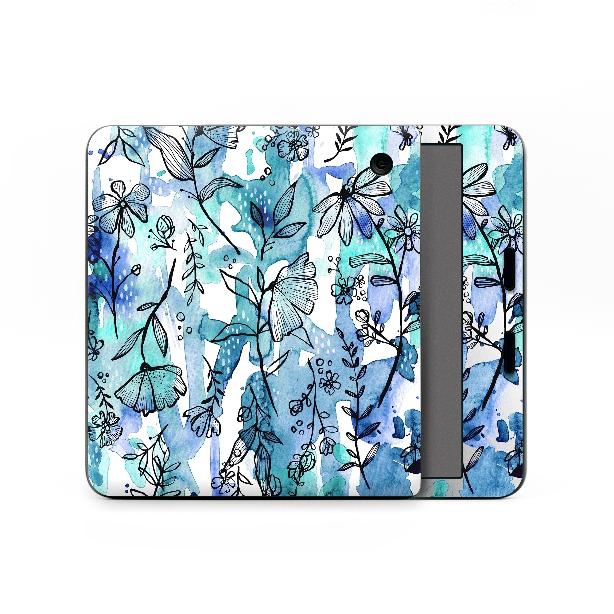 Kobo Libra Colour Skin design of Blue, Pattern, Turquoise, Aqua, Design, Textile, Wildflower, Plant, Wrapping paper, Gift wrapping, with blue, white, black, purple colors