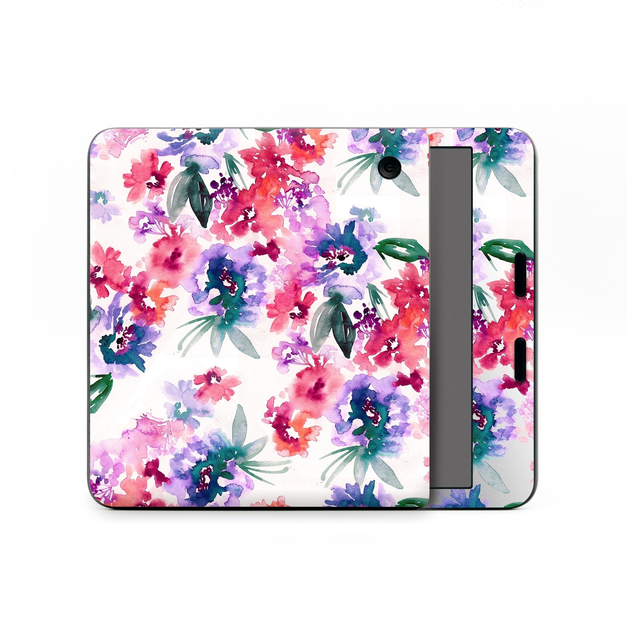 Kobo Libra Colour Skin design of Purple, Pattern, Pink, Lilac, Violet, Flower, Watercolor paint, Floral design, Plant, Design, with green, pink, red, purple, white colors