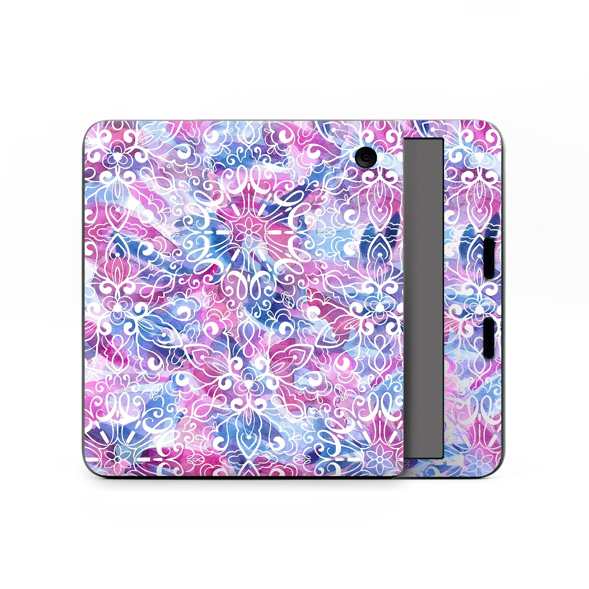 Kobo Libra Colour Skin design of Pattern, Pink, Lilac, Design, Textile, Visual arts, Motif, Floral design, Plant, with blue, pink, purple, white colors