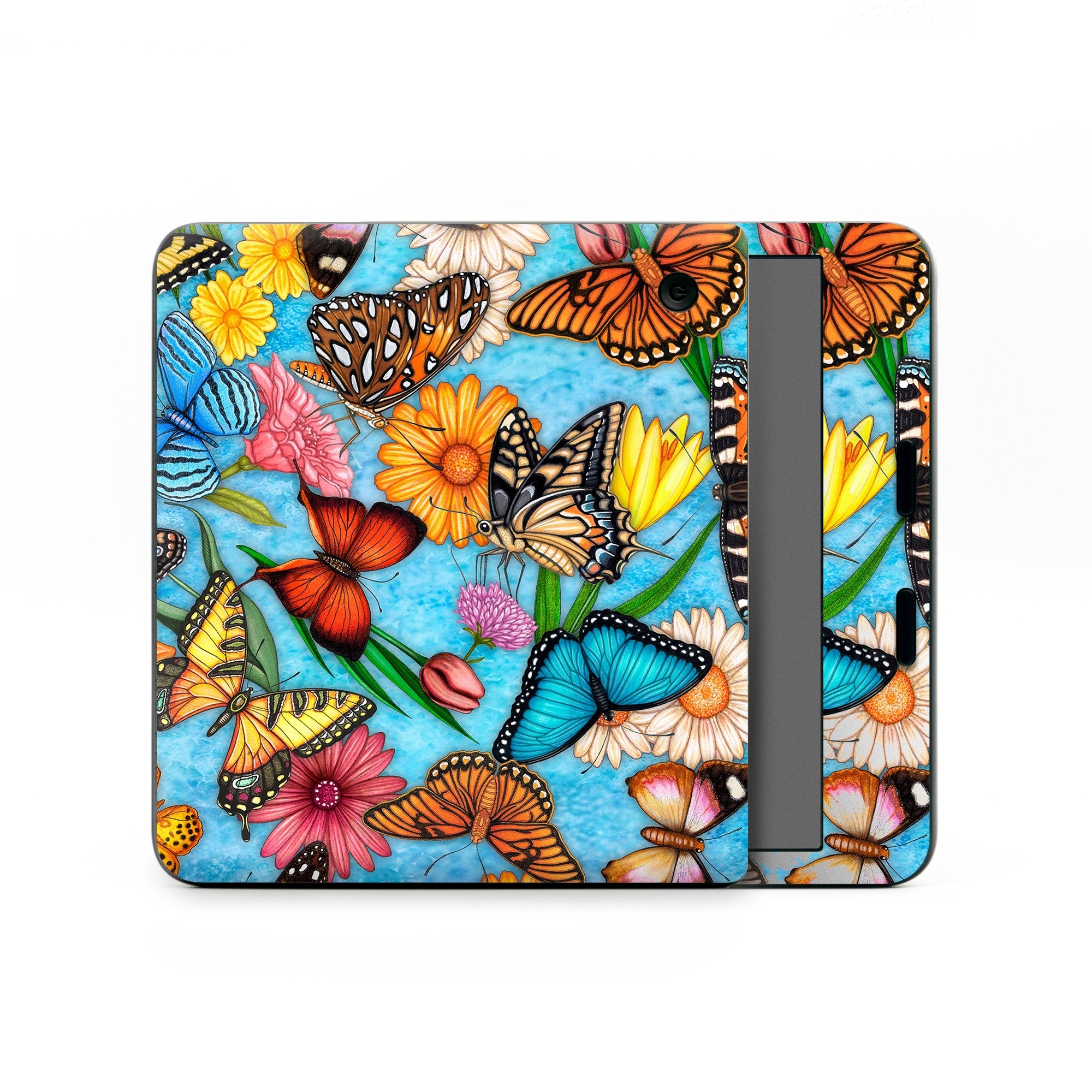 Kobo Libra Colour Skin design of Cynthia (subgenus), Butterfly, Monarch butterfly, Moths and butterflies, Brush-footed butterfly, Pollinator, Insect, Pattern, Design, Organism, with blue, pink, orange, yellow, red colors