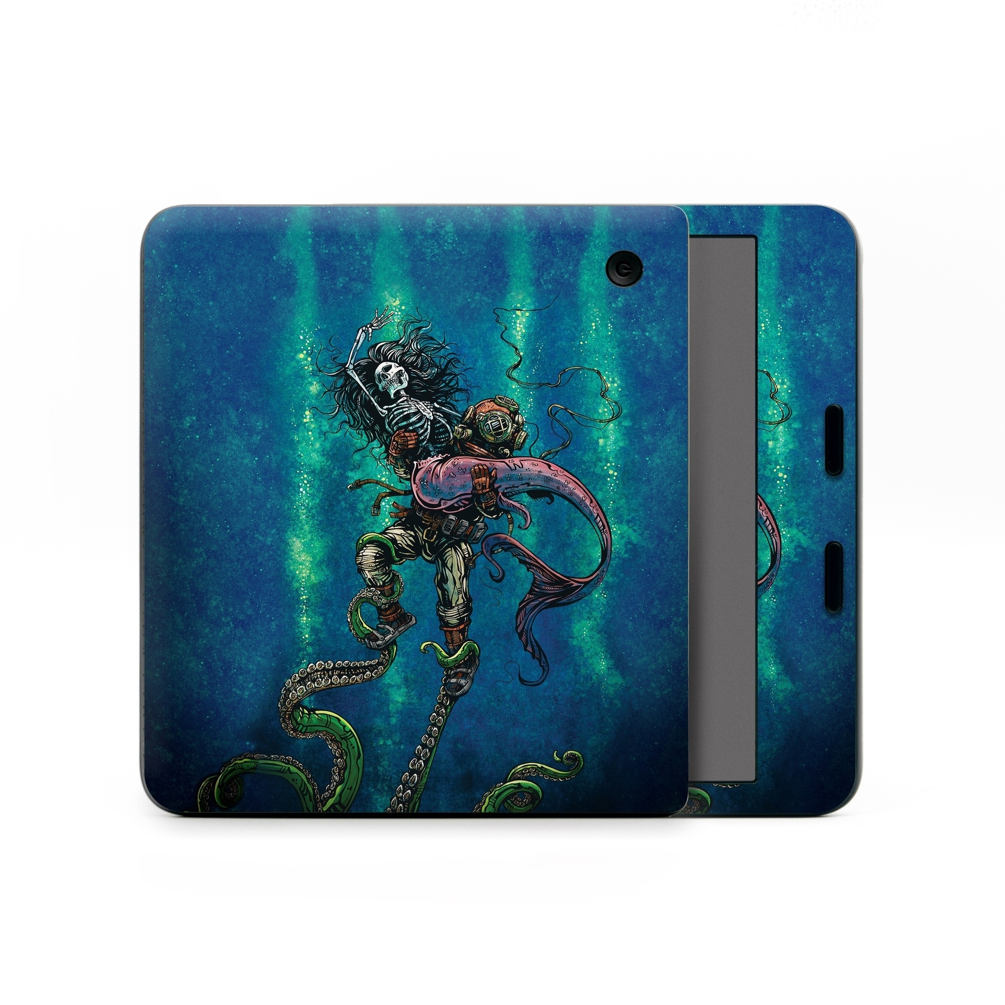 Kobo Libra Colour Skin design of Water, Fluid, Underwater, Marine invertebrates, Marine biology, Electric blue, Liquid, Recreation, Underwater diving, Art, with blue, green, orange, purple, pink, black, white, gray colors