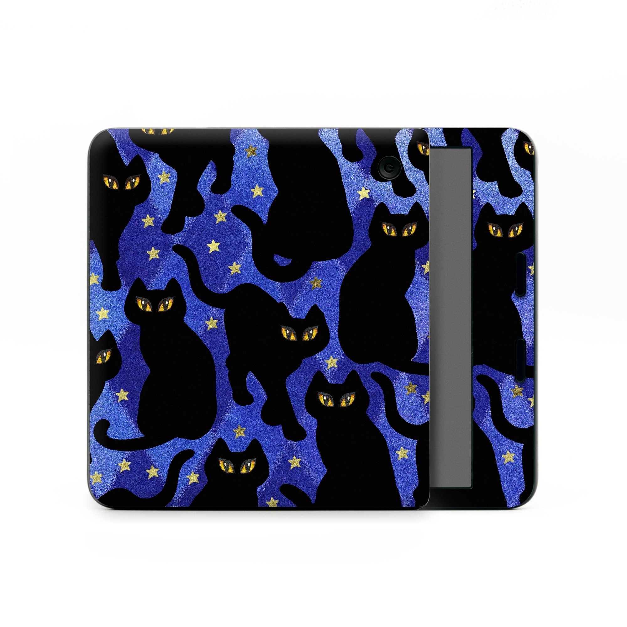 Kobo Libra Colour Skin design of Black cat, Black, Cat, Small to medium-sized cats, Pattern, Felidae, Design, Electric blue, Illustration, Art, with black, blue, purple, yellow colors